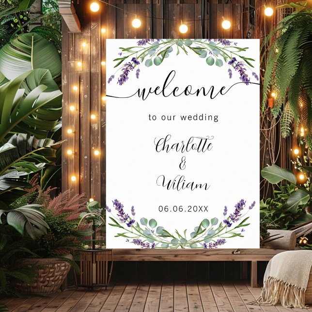 Bröllop lavender eucalyptus greenery Welcome Poster (Skapare uppladdad)