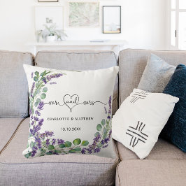 Bröllop lavender eucalyptus wandan mrs namn kudde