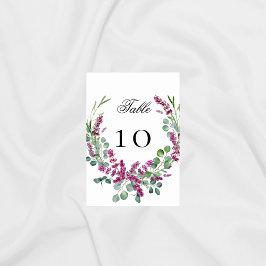 Bröllop lavender rosa blommigt eucalyptus greenery bordsnummer