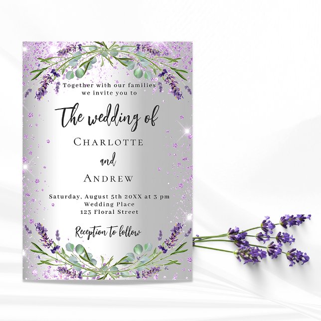 Bröllop lavender silver eucalyptus greenery luxury inbjudningar (Skapare uppladdad)