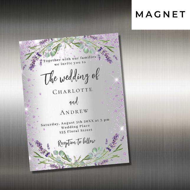 Bröllop lavender silver eucalyptus greenery luxury magnetisk inbjudningskort (Skapare uppladdad)