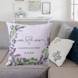 Bröllop lavender violet wanderen mrs namn kudde