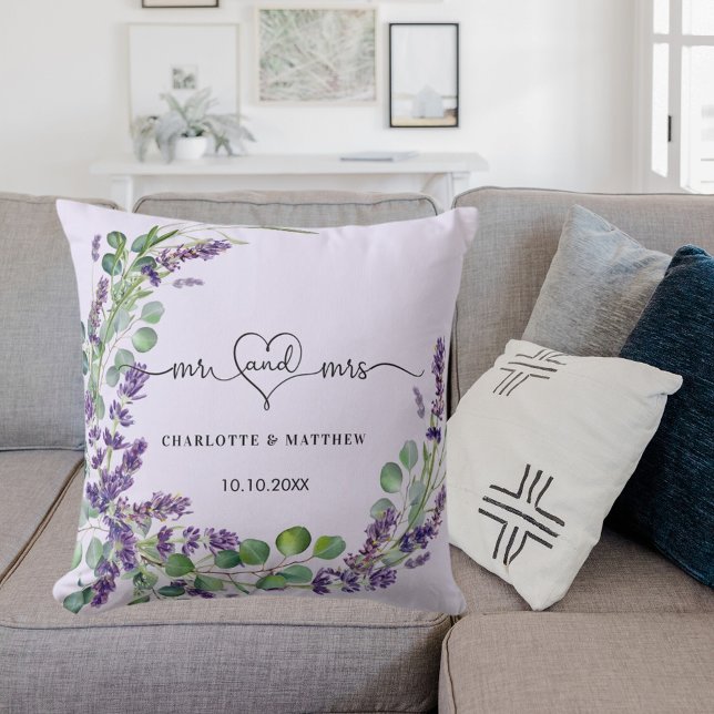 Bröllop lavender violet wanderen mrs namn kudde (Skapare uppladdad)