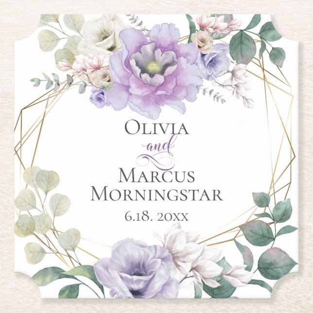 Bröllop Lavender Watercolor Peony White Magnolias Underlägg Papper (Framsida)