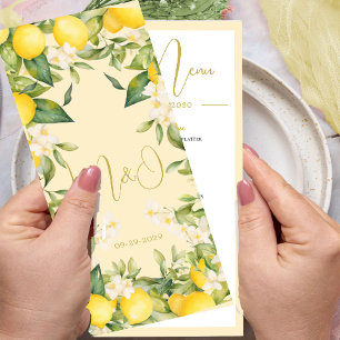Bröllop Lemon Citrus Summer Monogram Menu Meny
