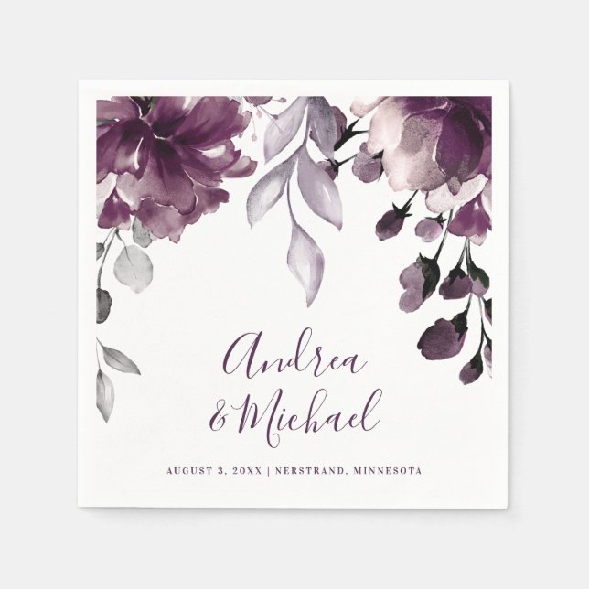 Bröllop Lila Akvarell Blommig Trädgård Hängande Pappersservett (Framsidan)