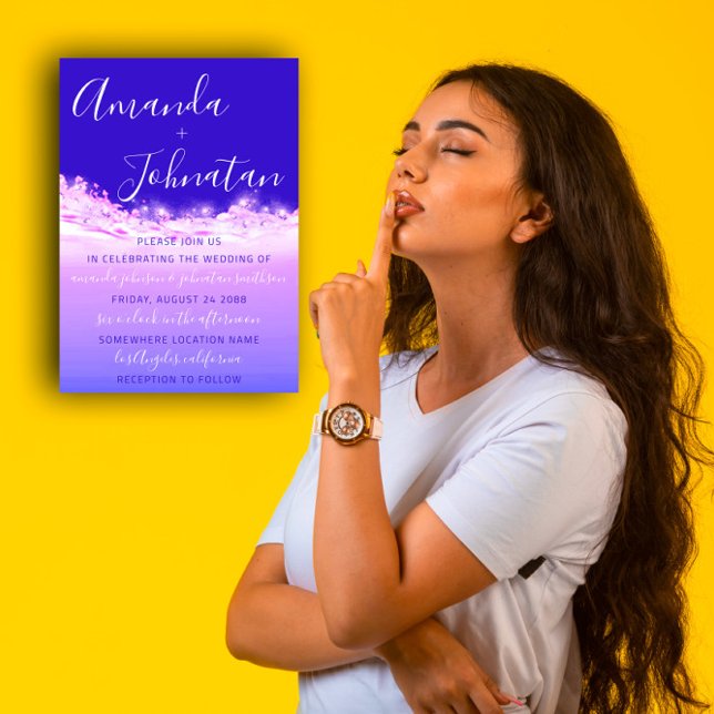 Bröllop Lila Blå Vinkara havsytan (vit) Inbjudningar (Wedding Purple Ocean Blue Waves Ocean White Invitation)