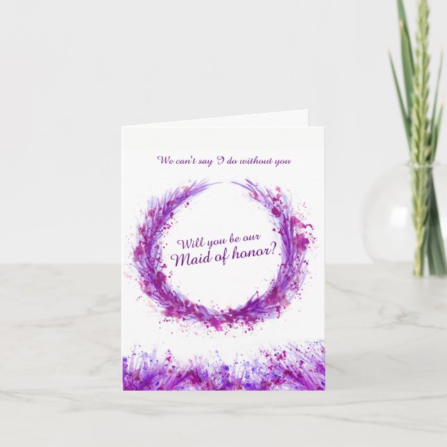 Bröllop lila konst blir du vår maid of honor? inbjudan (Framsida)