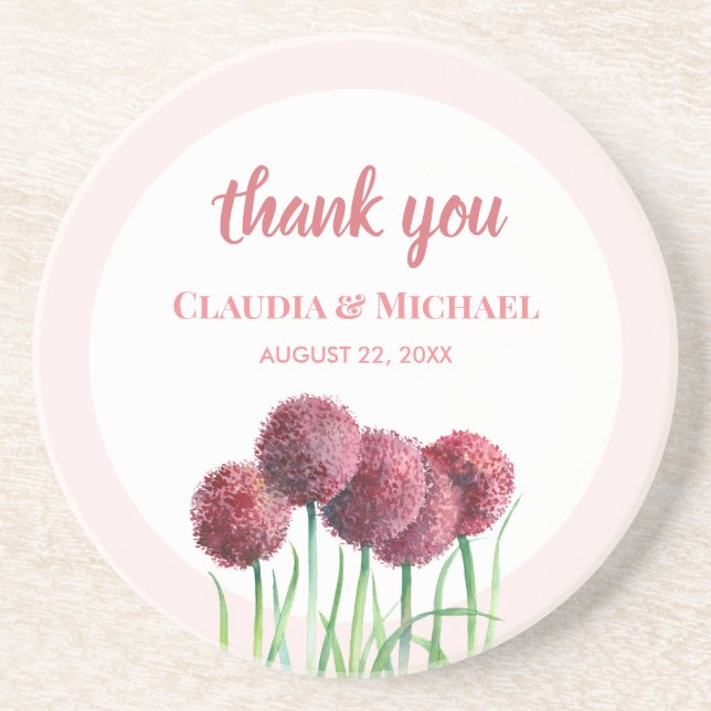 Bröllop Lila Rosa Alliums Blomma Akvarell Underlägg (Framsidan)