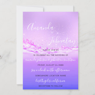 Bröllop Lila Rosa Spark Bubbles Aqua Inbjudningar