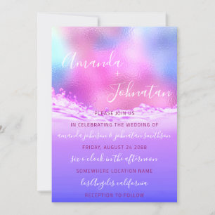 Bröllop Lila Rosa Spark Bubbles Ocean Inbjudningar