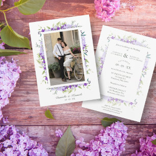 Bröllop Lila Shades Flowers & Grenar Photo Inbjudningar