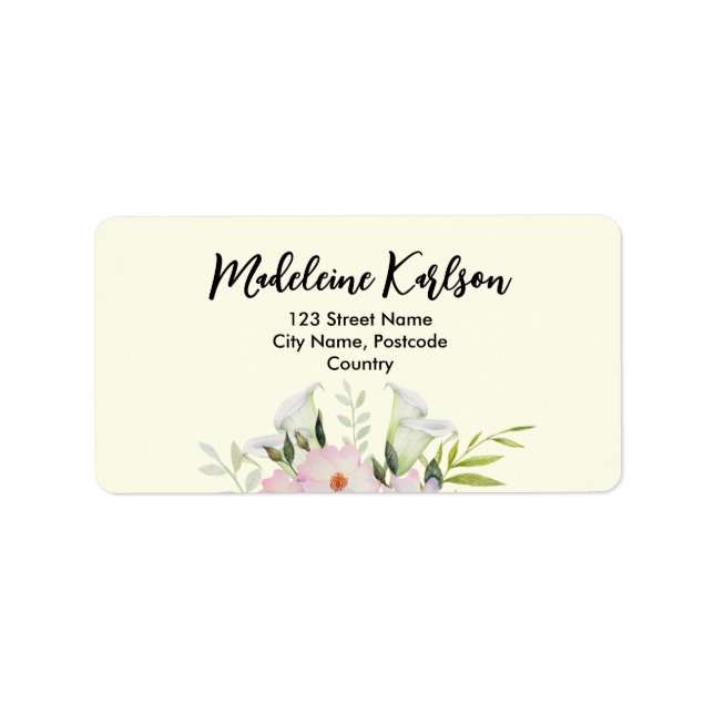 Bröllop Liten Vit Calla Lily Rosor Adress Adressetikett (Framsidan)