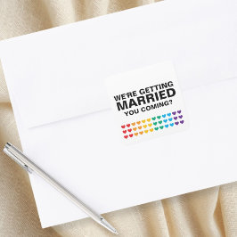 Bröllop Ljud Gay Rainbow Heart Pride Fyrkantigt Klistermärke