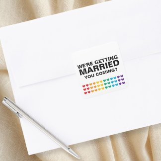 Bröllop Ljud Gay Rainbow Heart Pride Fyrkantigt Klistermärke