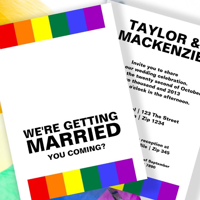 Bröllop Ljud Gay Roligt Rainbow Pride   Inbjudningar (Wedding Sounds Gay Fun Rainbow Pride Invitation by Ricaso
Sounds gay, I'm in LGBTQ same sex wedding
)