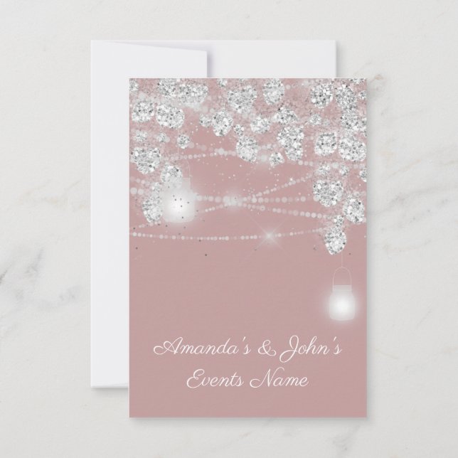 Bröllop Ljus Burk Glitter Grått  Smoky Ro Inbjudningar (Baksida)