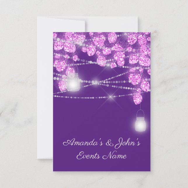 Bröllop Ljus Burk Glitter Rosa Lila  Violet  Inbjudningar (Baksida)