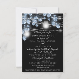 Bröllop Ljus Burk Rustic Glitter Blue Black Inbjudningar