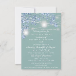 Bröllop Ljus Burk Rustic Glitter Blue Mint Inbjudningar