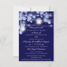 Bröllop Ljus Burk Rustic Glitter Blue Navy Inbjudningar