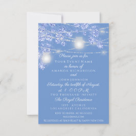 Bröllop Ljus Burk Rustic Glitter Blue Spark Inbjudningar