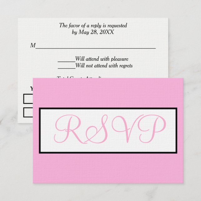 Bröllop Ljus Rosa Vitt RSVP OSA Kort (Fram/baksida)