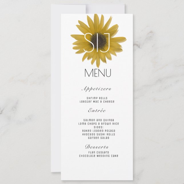 Bröllop Logotyp Realistic Solros Dinner Menu Julkort (Framsida)