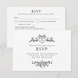 Bröllop löv art monogram svartvita mjöl bröllop OSA kort