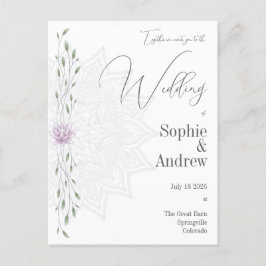 Bröllop Löv och Rosa Lotus med Mandala Inbjudan Vykort