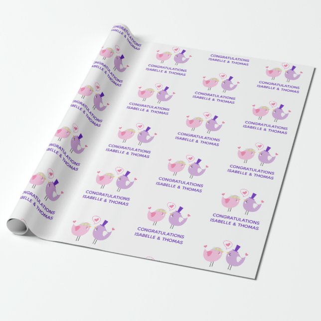 Bröllop Love Bird Cute Bride Groom Namn Presentpapper (Utrullad)