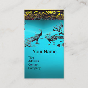 BRÖLLOP LOVE BIRDS Guld Aqua Blue Gem Monogram Visitkort