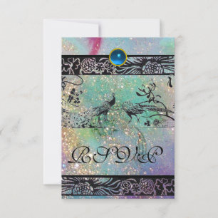 BRÖLLOP LOVE BIRDS MONOGRAM OSA svart grönt Kort
