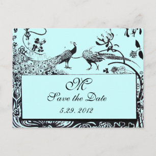 BRÖLLOP LOVE BIRDS MONOGRAM, svart och vit blått Meddelande Vykort
