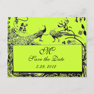 BRÖLLOP LOVE BIRDS MONOGRAM svartvit grönt Vykort