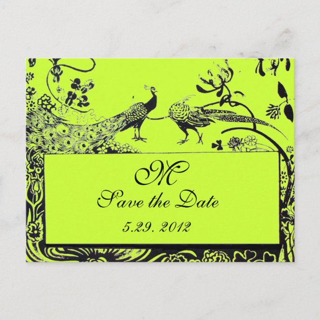 BRÖLLOP LOVE BIRDS MONOGRAM svartvit grönt Vykort (Framsida)