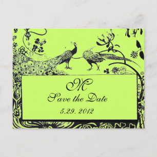 BRÖLLOP LOVE BIRDS MONOGRAM svartvit grönt Vykort
