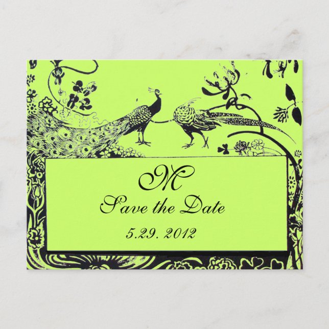 BRÖLLOP LOVE BIRDS MONOGRAM svartvit grönt Vykort (Framsida)
