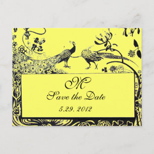 BRÖLLOP LOVE BIRDS MONOGRAM svartvit gult Vykort
