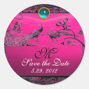 BRÖLLOP LOVE BIRDS MONOGRAM svartvit rosa Runt Klistermärke