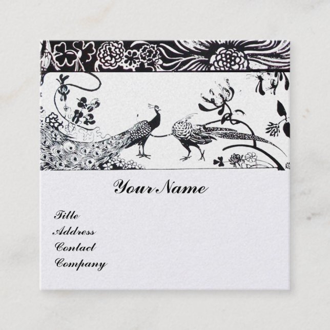 BRÖLLOP LOVE BIRDS /PEACOCKS MONOGRAM Vit Pearl Fyrkantigt Visitkort (Framsida)