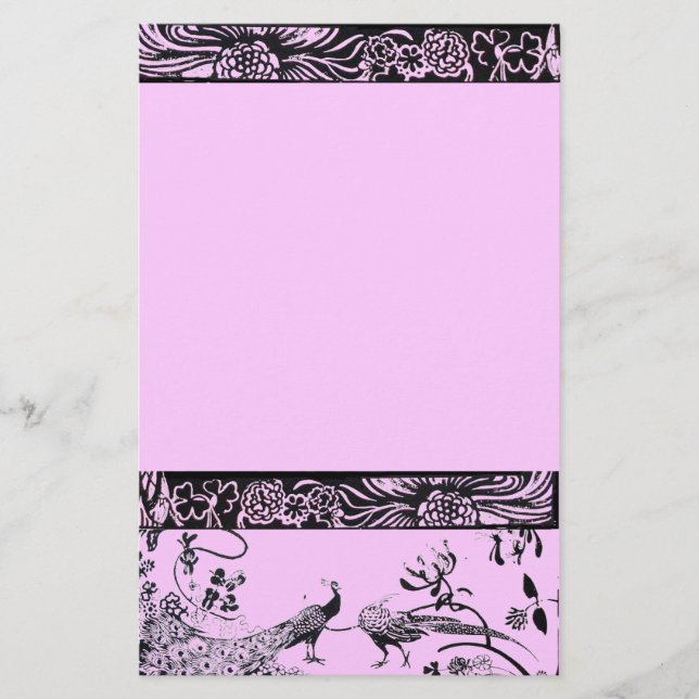 BRÖLLOP LOVE BIRDS, svart och rosa Brevpapper (Framsida)