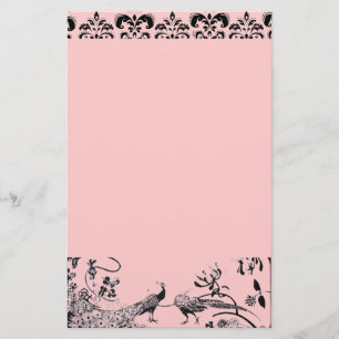 BRÖLLOP LOVE BIRDS, svart och rosa damm Brevpapper