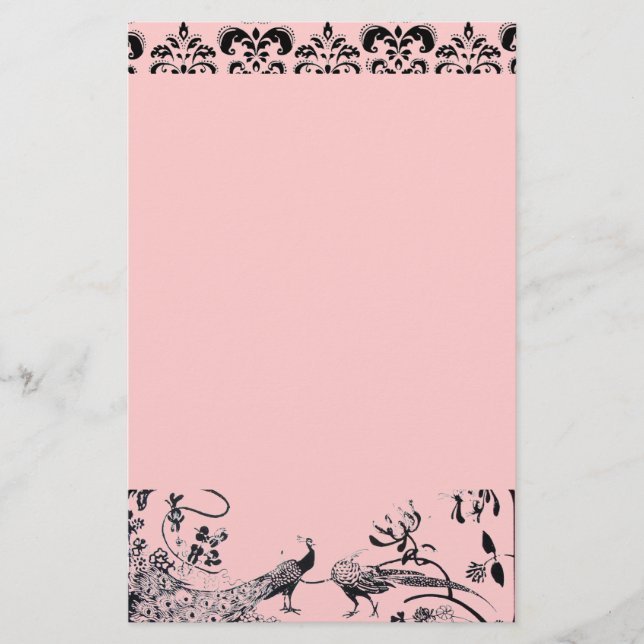 BRÖLLOP LOVE BIRDS, svart och rosa damm Brevpapper (Framsida)