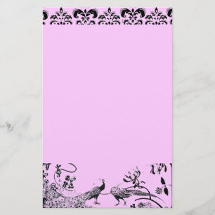 BRÖLLOP LOVE BIRDS, svart och rosa damm Brevpapper