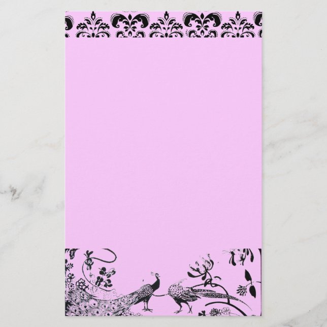 BRÖLLOP LOVE BIRDS, svart och rosa damm Brevpapper (Framsida)