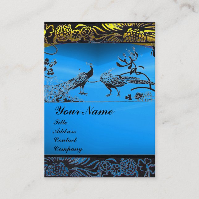 BRÖLLOP LOVE BIRDS,svart vitt,blå safir Visitkort (Framsida)