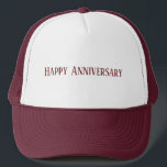 Bröllop Lycklig-årsdagen av texten Maroon Färg Anp Keps<br><div class="desc">Lycklig-årsjusteringstext eller Namn eller Ord med Mörk Red Text White och Maroon Färg Caps Coola och Handsome Truckerkepss eller Caps</div>