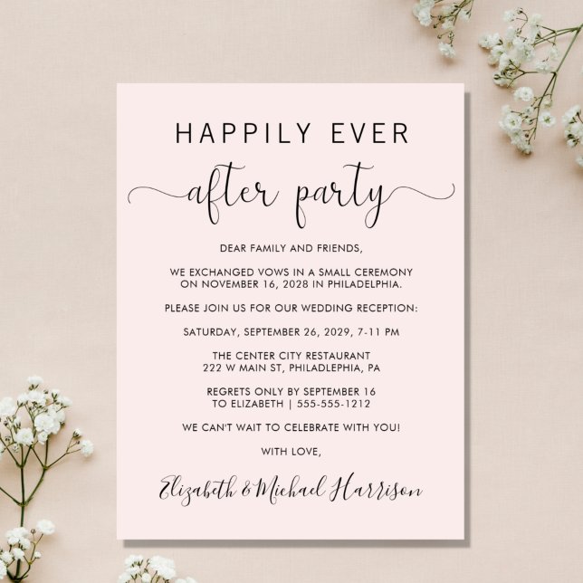 Bröllop lyckligtvis allt efter inbjudan till Rosa  (An affordable wedding announcement + reception invitation without compromising on quality or design)