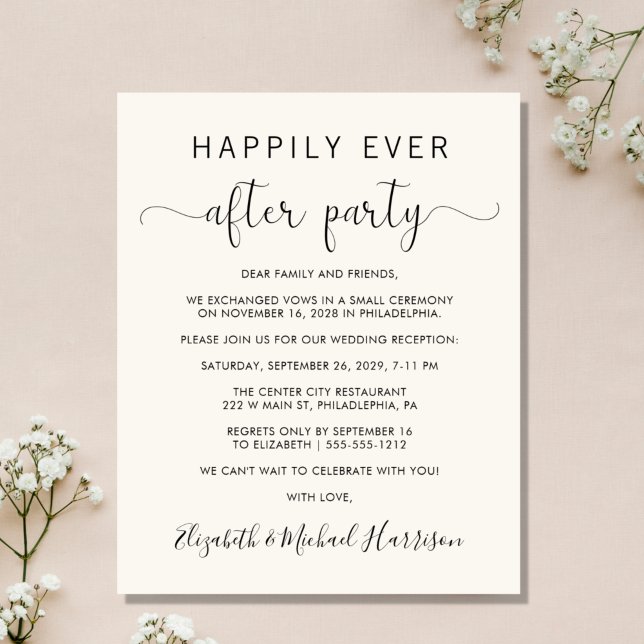Bröllop, lyckligtvis allt efter Party Cream-inbjud (An affordable wedding announcement + reception invitation without compromising on quality or design)